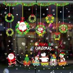 Christmas Window Decorations,H HOME-MART Christmas Window Clings, Xmas Glass Stickers with Snowflake, Snowman, Santa Claus, Garland for Indoor Wall Removable Christmas Window Stickers Display Showcase