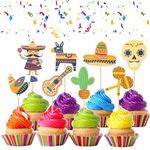 Gyufise 32Pcs Fiesta Cupcake Topper Mexican Theme Cake Decorations for Mexican Themed Cactus Donkey Taco Pepper Sombrero Mustache Babyshower Party Decorations