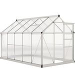Outsunny 6' x 10' x 6.6' Polycarbonate Greenhouse, Walk-in Green House Kit Garden, Plants Grow, Galvanized Sheet Aluminum Frame with Rain Gutter, Vents and Sliding Door, Sliver