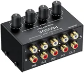 PROZOR 4-Channel Stereo Audio Mixer, RCA Input with Independent Volume Controls, Metal Housing, Ultra Low Noise, for TV/PC Mixing, Home Studios, DJ Performances – No Power Required, Plug and Play