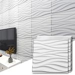 Art3d Decorative 3D PVC Wall Panel for Interior Décor, 12-Pack 19.7 x 19.7 in., 32 Square Feet, Wave 1