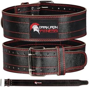 Dark Iron Fitness Genuine Leather Weightlifting Belt, 4 Inch Wide for Men Women with Double Prong Buckle Reinforced Stitching, Powerlifting Deadlift Squat Training Core Support Gym Strength Workout
