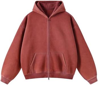 Talakeno Mens Womens Fleece Hoodies Sweatshirt Double Zip Up Oversized Acid Wash Hoodies Winter Vintage Cotton Sweatshirt(Red,XL)