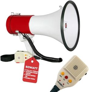 5 CORE Megaphone 50W Bull Horn Professional PA Speaker w 1200 Yards Range Loud Siren Voice Amplifier USB/SD/3.5mm Aux Portable Megafono - 66SF