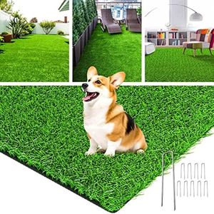 LOOBANI Artificial Grass Rug Indoor Outdoor, Realistic Synthetic Grass with Drainage Holes, Artificial Grass Turf for Balcony Garden Landscape Decoration - 7 Feet x 13 Feet