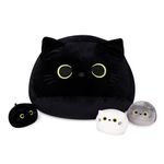 WeBingo 4PCs Black Cat Plush Toy 16'' Black Cat Pillow with 3 Babies, 3D Black Cat Plushies Pillow Baby Cute Plush Toys Shape Cat Design Sofa Fat Pillow Gifts for Boys Girls