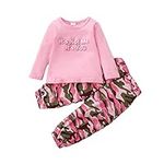 2PCS Camouflage Pants Set for Kids Toddler Girls Letters Printed Long Sleeve T Shirt Top + Trousers Fall Winter Wear Clothes (3-4T, A)