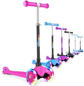 BELEEV Scooter for Kids Ages 2-6, 3 Wheel Scooter for Children Toddlers Girls Boys, Light-Up Wheels, 4 Adjustable Height, Lean to Steer, Non-Slip Deck(PINK)