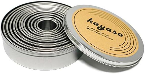 Kayaso Round Cutters in Graduated Sizes, Stainless Steel, 12 Pc Set (Plain Edge)