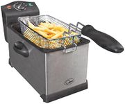 Quest 35140 3 Litre Stainless Steel Deep Fat Fryer / 130-190°C Adjustable Temperature / Lid Cover / Easy Clean Removable Oil Container / 2000W / Ideal For Fried Chicken, Chips & More