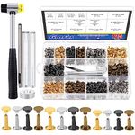 Glarks Leather Rivets with 5Pcs Rubber Hammer Setting Tool Kit, 4 Colors 3 Sizes Double Cap Rivets Tubular Metal Studs Leathercraft Rivets for Bags Clothing Shoes Leather Craft (360 Sets + Hammer)