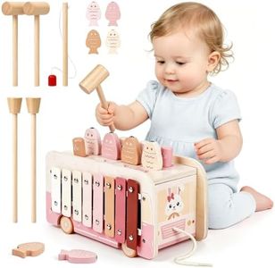 Vanplay Hammering Pounding Toys for 1 Year Old Girl Gifts, Montessori Toys for 1 2 Year Old, 7 in 1 Wooden Preschool Learning Activities Toy for Toddlers 1-3 - Baby Girl Gifts 12+ Months(Pink)