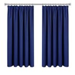 PONY DANCE Bedroom Blackout Curtains - W66 X L54 Blue Thermal Pencil Pleat Soundproof Curtains for Boy's Nursery Window Treatments for Room Darkening, 2 Panels