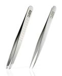 Rubis Classic Collection - Professional Eyebrow Tweezers Slanted Tip - Slanted Tweezers for Eyebrow Plucking and Hair Removal (Brown)