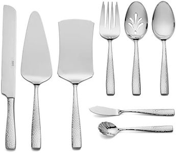 Hudson Essentials 8-Piece Hammered 18/10 Stainless Steel Serving Utensils Set - Hostess Serving Set with Wedding Cake Knife & Cake Server - Flatware Silverware