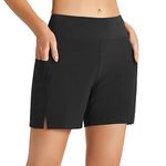 BALEAF Women's Swim Shorts High Waisted Swimming Shorts Bikini Bottoms with Pockets Liner Quick Dry UPF50+ Black XS