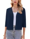 Zeagoo Women's Bolero Open Front Cardigan Elegant Casual Cardigan 3/4 Sleeve Bolero Jacket Navy Blue XL