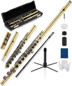 AKLOT Closed-Hole Concert C Flute: Flute Instrument with 16 Keys, Offset G, Smooth Black Nickel Keys, Air-Tight Pads, Include Stylish Leather Hard Case, Cleaning Kit, Stand, Gloves (LUM-SA)