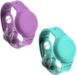 SAVITA 2pcs Waterproof Silicone AirTag Bracelet for Kids and Toddler with Adjustable Watch Band and Anti Lost Case Holder for Hiding GPS Tracker (Purple, Green)