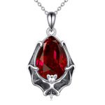 YAFEINI Bat Necklace Sterling Silver Bat Necklaces for Women Girls Gothic Bloodstone Ruby Bat Pendant Weird Halloween Jewellery (Bat Necklace)