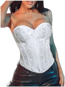 SOLY HUX Women's Lace up Boned Overbust Corset Tube Top Zipper Waist Cincher Bustier Bodyshaper Tops Solid White X-Large