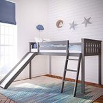 Max & Lily 180213-121 Solid Wood Twin-Size Low Loft Bed with Slide, Grey