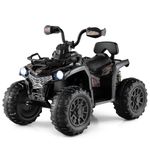 COSTWAY 12V Electric Kids Quad Bike, Battery Powered Ride on Car ATV with Headlights, Music, MP3, Storage Basket, Backward Function, for Boys and Girls Aged 3-8 Years (Black)