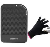 Flat Iron Travel Mat, Curling Iron Counter Protector with Heat Resistant Glove for Curling Irons, Hair Straightener, Flat Irons and Hair Styling Tools, 9” x 6.5”, Black by Lessmon