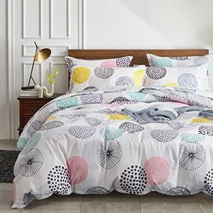 7 Pieces Comforter Sheet Set Queen Size Bed in a Bag - Colorful Dots Style - Soft Microfiber, Spring Reversible Bedding Set (1 Comforter, 2 Pillow Shams, 1 Flat Sheet, 1 Fitted Sheet, 2 Pillowcases)