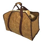 LivinWell Firewood Log Carrier Bag - Heavy Duty 16oz Waxed Canvas Tote Stands by Itself for Easy Loading. Closed End Panels Keep Dirt Off Floors, Strong Wrap-Around Straps and Elegant Fireplace Decor