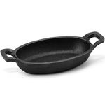 Uiifan Mini Black Cast Iron Skillet Set 8 oz Small Oval Skillets Cast Iron Single Serve Dish Pans Mini Casserole Dish for Baking Roasting Cooking Grilling Mini Casserole Dish(1 Piece)