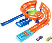 Hot Wheels Toy Car Track Set, Whip Around Raceway, 2 Toy Cars in 1:64 Scale, Easy Storage