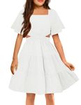 Arshiner Girls White Dresses Cut Out Shirred Summer Tween Birthday Dress Size 10-11