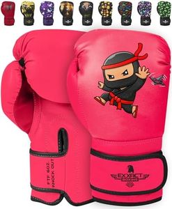Exxact Sports Knockout Printed Youth Boxing Gloves for Kids (3-10 Years) with Padded Protection and Wrist Support, Durable Engineered Leather Kids Boxing Gloves for Boys and Girls (Ninja, 6OZ)