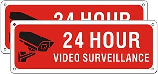 Video Surveillance Metal Sign Under 24 Hour for Business House Camera Security Warning Aluminum Sign CCTV (2 Pack 10 x 3.5 inches)