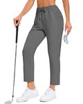 G4Free Womens Ankle Pants 7/8 Length Travel Pants Drawstring Stretch Lounge Casual Pants Nylon with Pockets for Golf
