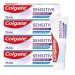 Colgate Sensitive Instant Relief Repair + Gentle Whitening Toothpaste | Instant* and long-lasting** sensitivity relief | Protective layer with calcium** | Fluoride toothpaste | 4 pack, 75ml tubes