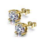 HighSpark Womens 925 Silver Solitaire Earrings In Gold Finish| 92.5 Sterling Silver And Diamond Like Brilliance Sparkling Zirconia For That Stunning Shine Lovely Gift-Gold 5Mm