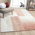 Tauhid Carpet Handwoven Super Soft Modern Area Premium Shag Collection Rugs for Your Bedroom Carpet 6 x 8 Feet Peach Ivory.