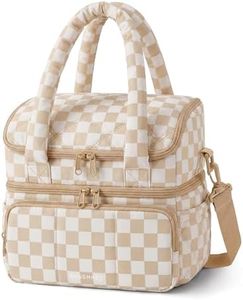 BAGSMART Lunch Bag Women, Double Deck Insulated Lunch Box, Quilted Puffer Lunch Tote, Leakproof, Durable & Reusable Large Lunch Cooler For Work Picnic Travel Meal Prep, Brown Checkerboard