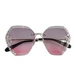 kawehiop Fashionable Vintage Rhinestone Sunglasses For Women Men Eyes In Style UV Protection Resin Polarized Sunglasses, pink