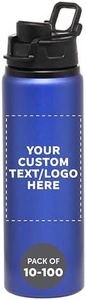 DISCOUNT PROMOS Custom Aluminum Water Bottles Snap Lids 25 oz. Set of 10/50/100 Personalized Bulk Pack Reusable for Gym Hiking Cycling School - Blue