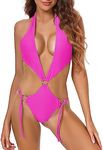 SHERRYLO One Piece Swimsuit Monokini Women Plunging Bathing Suit for Women Exotic Womens Swimsuits Sexy Trikini Bathing Suits, 23001-fushcia, Medium