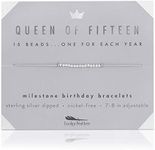 Lucky Feather Quinceanera Gifts for 15 Year Old Girls; 15th Birthday Bracelet with 15 14K Sterling Silver Dipped Beads Marking Each Year on Adjustable Cord (silver-plated-base)