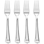 Prestee 100 Pack Silver Plastic Forks Heavy-Duty - Elegant Disposable Silverware Forks - Fancy Plastic Silver Cutlery Set - Heavyweight Plastic Forks for Party, Holiday, and Events - Silver Utensils