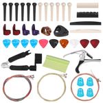 Swpeet 57Pcs Guitar Accessories Kit Including Guitar Picks and Strings, Capo, String Cutter, Bridge Pins, Pick Holder, Guitar Bones Saddle and Nut, Finger Tips Protetctors for Guitar Players Beginners