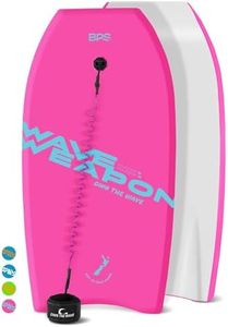 Own The Wave 37" Bodyboard with Coiled Leash and Swim Fin Straps - HDPE Slick Bottom and EPS Core - Body Board for Kids and Adults - Perfect for Surfing and Beach (Pink / Mint Green)