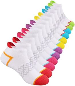 Comfoex 12 Pairs Girls Socks Ankle Athletic Socks Cotton Sports Socks With Cushioned Sole For Big Little Kids, White 12 Pairs, 10-12 Years