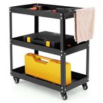 TANGZON 3-Tier Heavy Duty Rolling Tool Cart on Wheels, Utility Garage Trolley Serving Cart with Convenient Handle & 2 Lockable Casters, Multi-purpose Rolling Organizer Cart (Black)