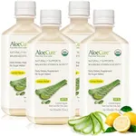 AloeCure USDA Organic Aloe Vera Juice Lemon Flavor - Made Within 12 Hours of Harvest - Natural Digestive Supplement for Balanced Stomach Acidity - Support Digestive and Immune Health, 4 Btls x 16.7oz